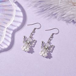 Прозрачный Серьги-подвески из стеклянных бусин ручной работы в виде ангела для женщин, 304 нержавеющей стали серьги крюков, античное серебро, прозрачные, 44.5x18 мм