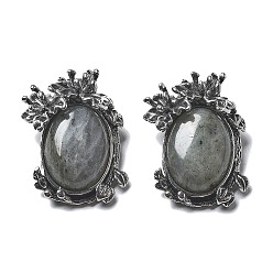 Лабрадорита Природные подвески лабрадорита, овальные подвески с латунными листьями, античное серебро, без свинца и без кадмия, 28x21x9 мм, отверстие : 6.5x3 мм