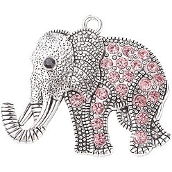 Роза 2 шт. большие подвески из сплава в тибетском стиле со стразами, Слон прелести, античное серебро, роза, 43x51x5.5 мм, отверстие : 3.5 мм