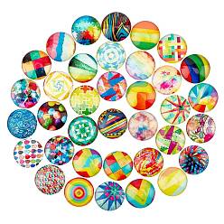 Half Round Кабошоны из стекла, с самоклеющейся, для изготовления ювелирных изделий DIY, полукруглый со смешанными узорами, геометрический рисунок, 25x6 мм