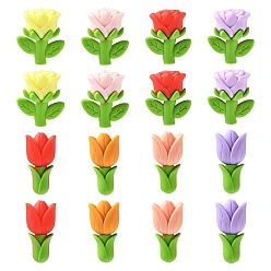 Mixed Color 16Pcs 8 Colors Flower Silicone Beads, Mixed Color, 25~29x15~21mm, 2pcs/colors