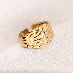 Настоящее золото 18K 304 открытые манжеты из нержавеющей стали для женщин, тканый, ионное покрытие (ip), реальный 18 k позолоченный, 11 мм, внутренний диаметр: 17.6 мм