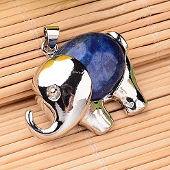 Ляпис-Лазурь Природный лазурит подвески, окрашенная и подогревом, с латунной фурнитурой платинового цвета, слон, 29x38x10 мм, отверстие : 5x3.5 мм