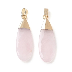 Rose Quartz Natural Rose Quartz Pendants, Faceted Teardrop Charms, with Brass Finding, 31.5~32.5x9.5~10x3.5~4mm, Hole: 5.5x3mm