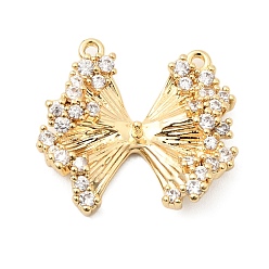 Настоящее золото 18K Подвески из латуни с прозрачным фианитом, бантом прелести, за половину пробурено бисера, реальный 18 k позолоченный, 16.5x17.5x4 мм, отверстие : 1 мм