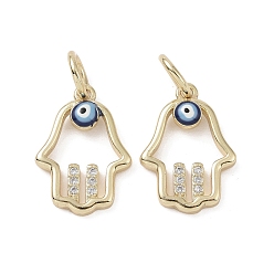 Разноцветный Настоящие 18 k позолоченные латунные подвески с микропаве и кубическим цирконием, без кадмия, без никеля и без свинца, с эмалью и кольцом для прыжков, рука хамса с оберегами от сглаза, красочный, 16x11.5x2.5 мм, отверстие : 4 мм