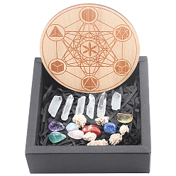 Mixed Stone Gemstone Home Display Decorations, with Wooden Plate, 15~19x6.5~9mm