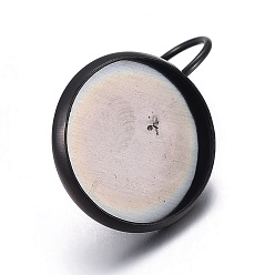 Черный Серьги-подвески из нержавеющей стали с ионным покрытием (IP)., плоско-круглые, электрофорез черный, лоток : 14 мм, 22x16 мм, штифты : 0.7 мм