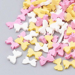 (52) Непрозрачная лаванда Ручной полимерной глины украшения искусства ногтя, Модные уходу за ногтями, без отверстия , бантом, разноцветные, 4.5~5x3~4x0.5~3 мм