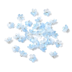 Светло-Голубой Стеклянные прелести, цветок, с латунной петлей платинового тона и блестящей пудрой, градиент цвета, Небесно-голубой, 11x11x7 мм, отверстие : 1.8 мм