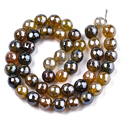 Peru Electroplate Natural Agate Beads Strands, Dyed, Faceted, Pearl Luster Plated, Round, Peru, 8.5x7~8mm, Hole: 1.2mm, about 47~48pcs/strand, 13.78 inch~13.98 inch(35cm~35.5cm)