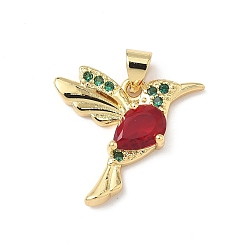 Настоящее золото 18K Подвески из латуни с микропаве из кубического циркония и стекла, птица, без кадмия и без свинца, долговечный, реальный 18 k позолоченный, 18.5x20x4.5 мм, отверстие : 4.5x3 мм