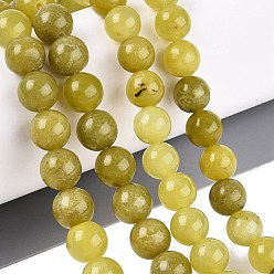 Лимонный Нефрит Нагретые нити из натурального лимонного нефрита, гладкий круглый, 8~8.5 мм, отверстие : 0.8~1 мм, около 44~47 шт / нитка, 14.37~15.35 дюйм (36.5~39 см)