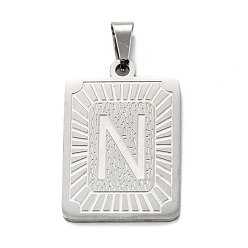 Letter N Не тускнеющие 304 подвески из нержавеющей стали, прямоугольник с алфавитом, letter.n, 30x20x1.5 мм, отверстие : 3x6 мм