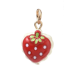 Red Alloy with Enamel Pendants, Strawberry Charms, Golden, Red, 18x13x11mm, Hole: 4mm