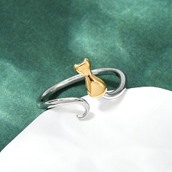 Золотой & Цвет Нержавеющей Стали 304 из нержавеющей стали манжеты кольца, форма кошки, золотые и нержавеющая сталь цвет, внутренний диаметр: 18 мм