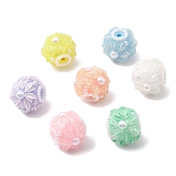 (52) Непрозрачная лаванда Непрозрачные акриловые и пластиковые жемчужные бусины, круглая с цветком, с блеском порошок, разноцветные, 20~20.5x18 мм, отверстие : 2.7 мм