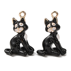 Cat Shape Подвески из эмали и сплава, животные прелести, золотые, подвески в форме кошки, 18x12x8 мм, отверстие : 1.3 мм