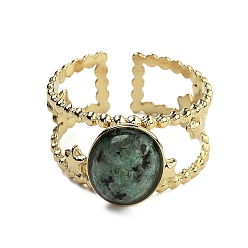 Африканский Бирюза(яшма) Овальные кольца на палец из натуральной африканской бирюзы (яшмы), ионное покрытие (ip) 304 манжеты из нержавеющей стали для женщин, овальный : 11.5x9 mm, регулируемый, 6 шт / комплект