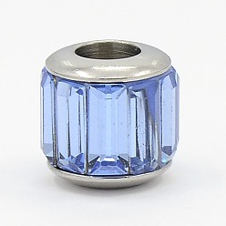Васильковый Стеклянные шампала бусины, большие отверстия барабана бусин, с 304 ядра из нержавеющей стали, граненые, васильковый, 11x10 мм, отверстие : 5 мм