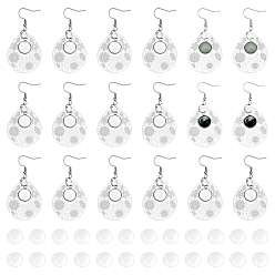 Нержавеющая Сталь Цвет 15 пары каплевидных сережек с полым цветком 304 наборы для изготовления сережек-подвесок из нержавеющей стали, со стеклянными кабошонами , цвет нержавеющей стали, 57 мм