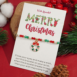 Christmas Wreath Рождественские 304 браслеты из нержавеющей стали с эмалированными подвесками, Эластичные браслеты из стеклянных и искусственных жемчужных бусин для женщин и мужчин, Рождественский венок, регулируемый