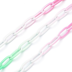 Colorful Eco-friendly Spray Painted Handmade Brass Paperclip Chains, Soldered, with Spool, Colorful, 17x8x2mm, 32.8 feet(10m)/roll