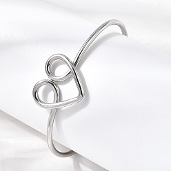 Нержавеющая Сталь Цвет 304 женские браслеты-манжеты из нержавеющей стали, сердце, цвет нержавеющей стали, внутренний диаметр: 2-1/2x2-1/8 дюйм (6.2x5.3 см)