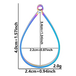Teardrop Подвески с открытой задней панелью из нержавеющей стали, для diy уф смолы, эпоксидная смола, Прессованные цветочные украшения, Радуга цветов, слеза, 31x24x3 мм, отверстие : 2.2 мм