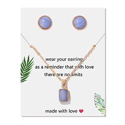 Синий Кружевый Агат Комплекты круглых сережек-гвоздиков и прямоугольных кулонов из натурального голубого кружевного агата, комплект металлических украшений для женщин, 450~500 мм