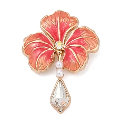 Темный Лосось Лепестковые эмалевые булавки, Броши из сплава со стразами для рюкзака, с пластиковой жемчужины, темный лосось, 51x37.5 мм