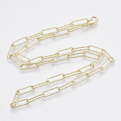 Light Gold Brass Textured Paperclip Chain Necklace Making, with Lobster Claw Clasps, Light Gold, 19.68 inch(50cm), Link: 14.5x4.5x1mm