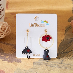 (52) Непрозрачная лаванда Серьги-гвоздики из сплава и эмали, тема в форме кошки, золотые, разноцветные, 42x13 мм