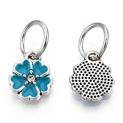 Темный Голубой Стиль эмали очаровывает цветок сплава горный хрусталь, с железной фурнитурой, античное серебро, темные голубые, 13.5x11x3 мм, отверстие : 6 мм