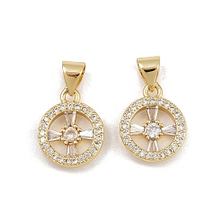 Настоящее золото 16K Латунные микро проложить кубического циркония прелести, плоско-круглые, реальный 16 k позолоченный, 14x11.5x3 мм, отверстие : 4.5x3.5 мм