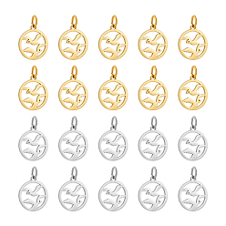 (52) Непрозрачная лаванда 20 шт 2 цвета 304 подвески из нержавеющей стали, с целью перехода в кольце, лазерная резка, плоский круглый шарм, разноцветные, 13.5x11.5x1 мм, отверстие : 3.4 мм, 10 шт / цвет