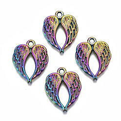 Rainbow Color Rainbow Color Alloy Pendants, Cadmium Free & Lead Free, Wing, 21.5x17x2mm, Hole: 1.8mm