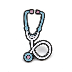 Небесно-голубой Эмалевые значки в стиле meidcal, булавки для лацканов из сплава для одежды рюкзака, стетоскоп, чёрные, голубой, 36x17.5 мм