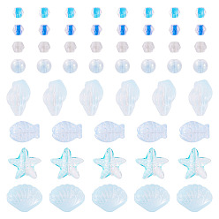 Светло-Голубой 89g 6 стили прозрачная аэрозольная краска стеклянные шарики, разнообразные, Небесно-голубой, 6~16.5x6~13x3.8~11 мм, отверстие : 1~1.6 мм