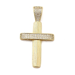 Настоящее золото 18K Латунные микро проложить кубического циркония подвески, крестик, стойки покрытие, долговечный, без свинца и без кадмия, реальный 18 k позолоченный, 41x23x4 мм, отверстие : 8.5x4 мм