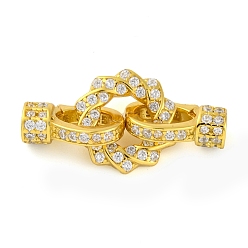 Настоящее золото 18K 925 Складчатые застежки из стерлингового серебра с микропаве из прозрачного кубического циркония, твист, реальный 18 k позолоченный, 10x21.5x6 мм