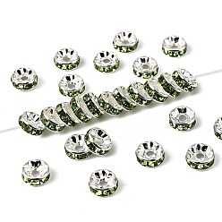 Перидот Латунь марки А горный хрусталь Spacer бисер, прямой фланец, рондель, серебряные, перидот, 8x3.8 мм, отверстие : 1.5 мм