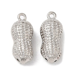 Real Platinum Plated Brass Pendants, Nickel Free, Peanut Charm, Real Platinum Plated, 16.5x7mm, Hole: 1mm