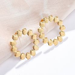 Золотой 304 серьги-гвоздики из нержавеющей стали для женщин, формы раковины, золотые, 34.5x35 мм