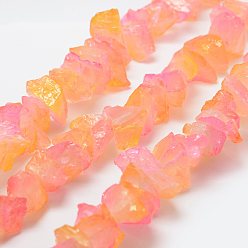 Оранжевый Гальванизировать природный кристалл кварца бусы пряди, самородки, оранжевые, 19~31x7~16x7~15 мм, отверстие : 2.5 мм, 15.7 дюйм (40 см)