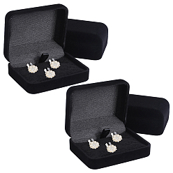 Black 4Pcs Velvet Gift Cufflink Boxes with Hinged Lid and Black Inside, Packing Cases for Cufflink and Tie Clip, Rectangle, Black, 7.6x6.05x3cm
