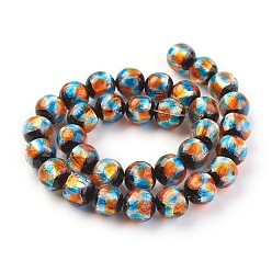 Голубой Ручная серебряная фольга стеклянные бусины Lampwork, круглые, голубой, 12 мм, отверстие : 1.2 мм