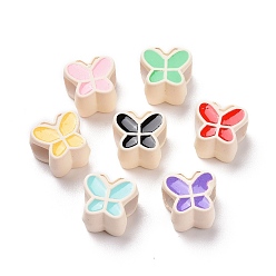 Color mezclado Bolas de acrílico de estilo europeo, con esmalte, abalorios de grande agujero, mariposa, color mezclado, 10.2x10.4x8 mm, agujero: 4.9 mm