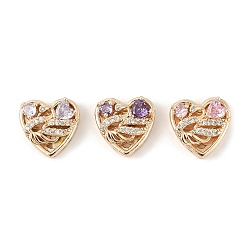 Золотой Латунные микро проложить кубического циркония бусы, сердце с лебедем, без свинца и без кадмия, долговечный, золотые, 13x13.5x6.5 мм, отверстие : 1.6 мм