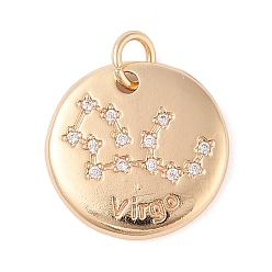 Дева Латунь с подвесками из прозрачного кубического циркония, с прыжковых колец, плоско-круглые, Дева, 15.5x2 мм, отверстие : 3.5 мм